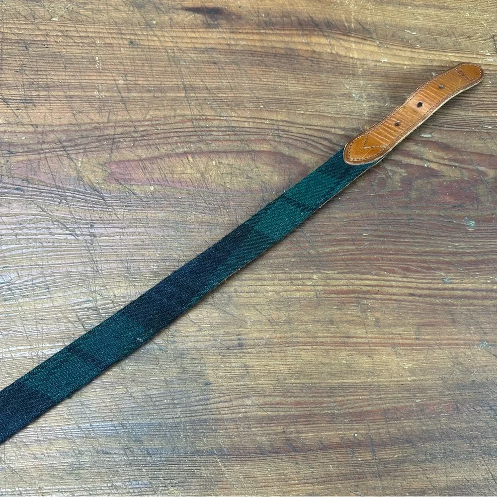 Polo Ralph Lauren PRL Plaid Wool Leather Belt Size 38 Blackwatch